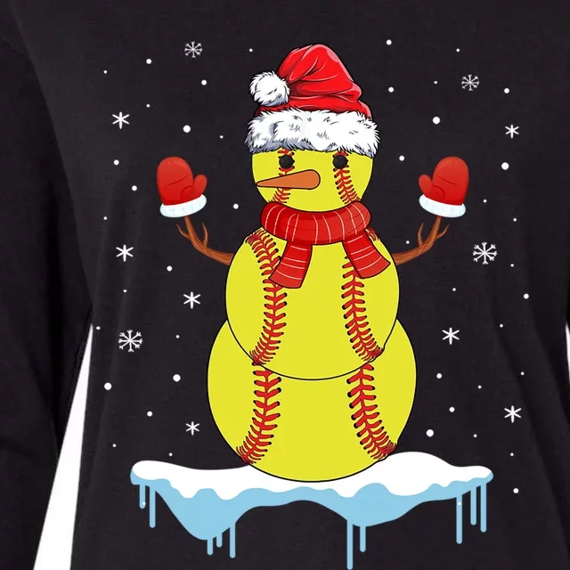 Funny Christmas Softball Santa Snow Gift Womens Cotton Relaxed Long Sleeve T-Shirt