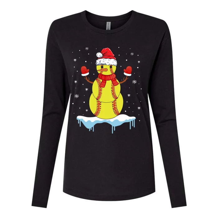 Funny Christmas Softball Santa Snow Gift Womens Cotton Relaxed Long Sleeve T-Shirt