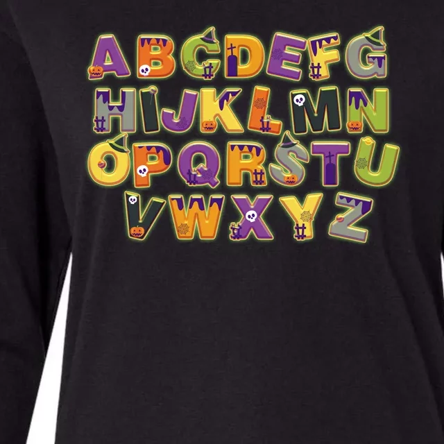 Funny Creepy Spooky Alphabet Letters Womens Cotton Relaxed Long Sleeve T-Shirt