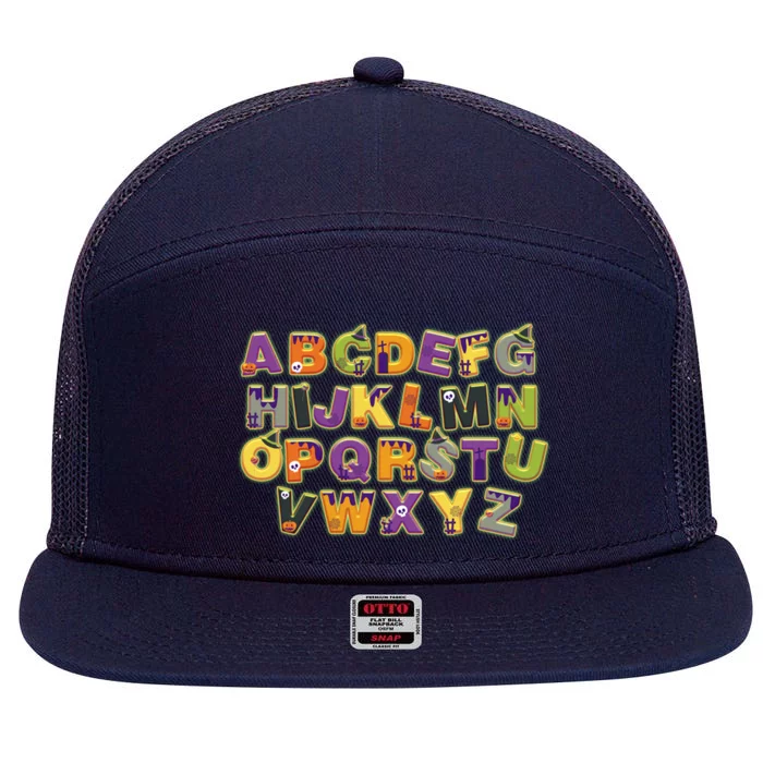 Funny Creepy Spooky Alphabet Letters 7 Panel Mesh Trucker Snapback Hat