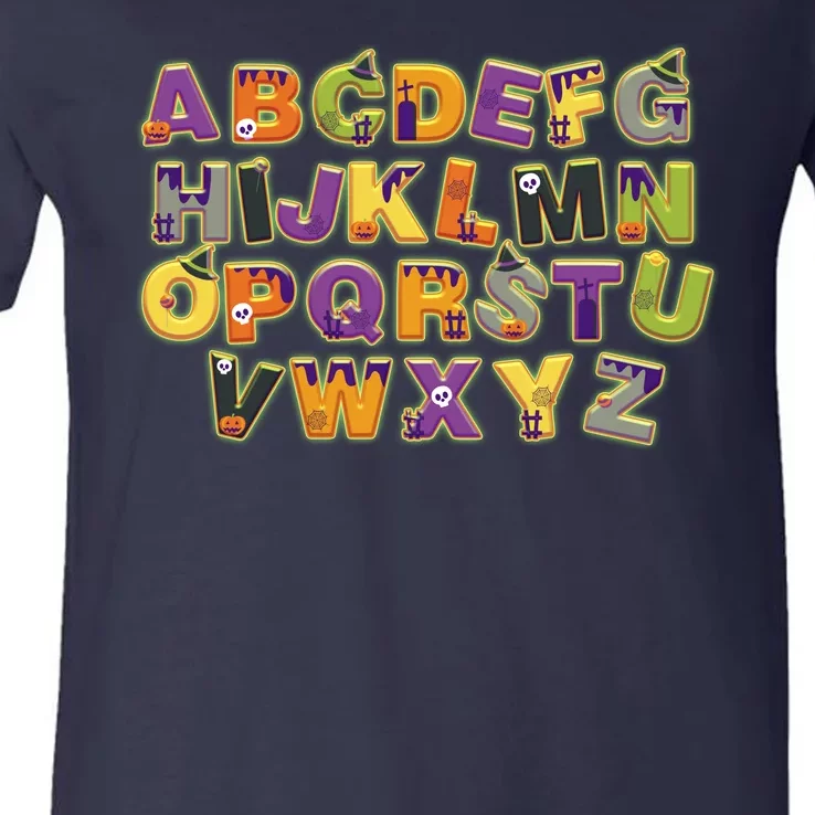 Funny Creepy Spooky Alphabet Letters V-Neck T-Shirt