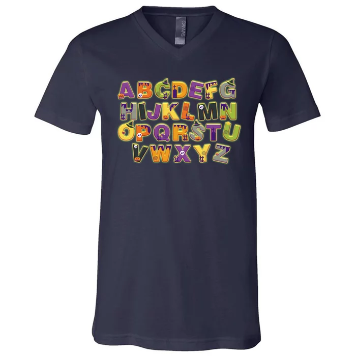 Funny Creepy Spooky Alphabet Letters V-Neck T-Shirt