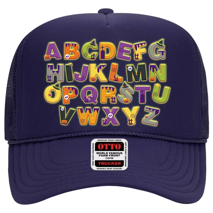 Funny Creepy Spooky Alphabet Letters High Crown Mesh Trucker Hat