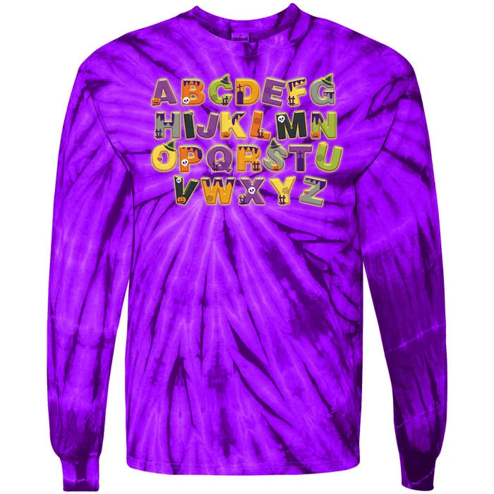 Funny Creepy Spooky Alphabet Letters Tie-Dye Long Sleeve Shirt