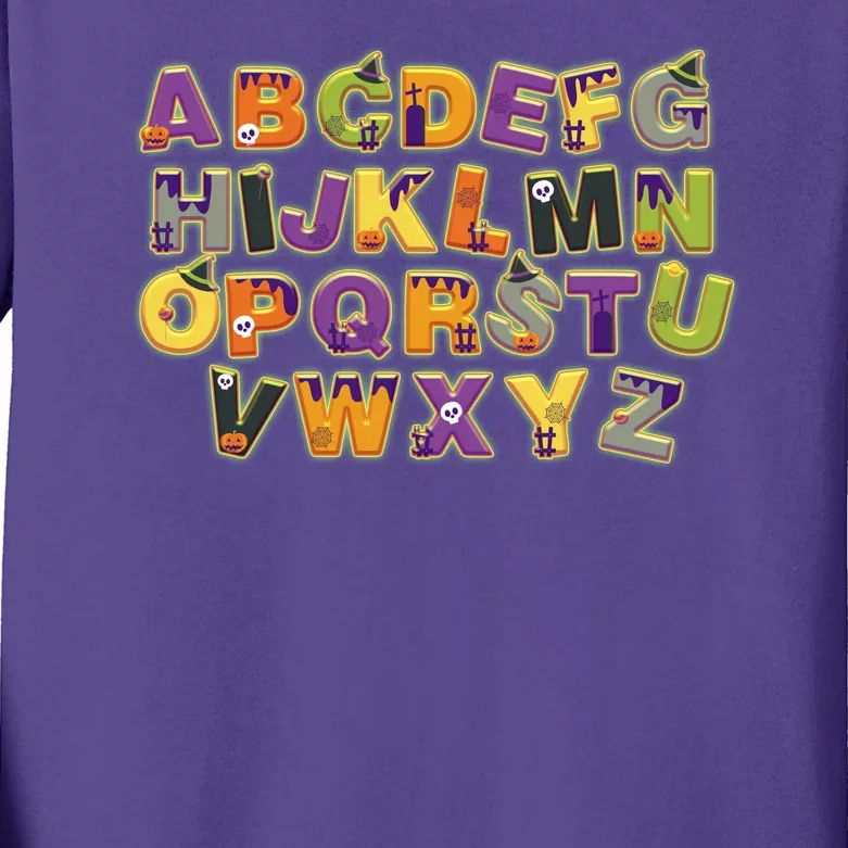 Funny Creepy Spooky Alphabet Letters Kids Long Sleeve Shirt