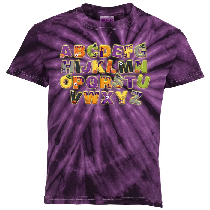 Funny Creepy Spooky Alphabet Letters Kids Tie-Dye T-Shirt