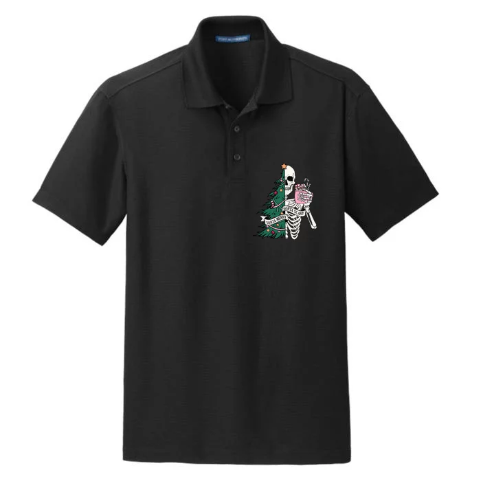 Funny Christmas Sorta Merry Sorta Scary Skeleton Xmas Tree Dry Zone Grid Performance Polo