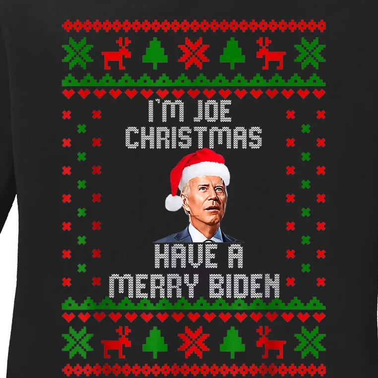 Funny Confused Santa Joe Biden Christmas Ladies Long Sleeve Shirt