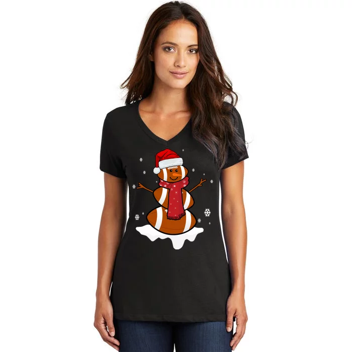 Football Christmas Snowman Women's V-Neck T-Shirt