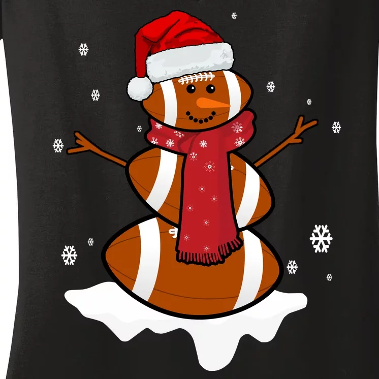 Football Christmas Snowman Women's V-Neck T-Shirt