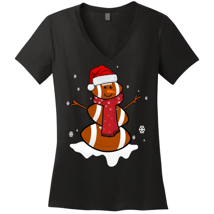 Football Christmas Snowman Women's V-Neck T-Shirt