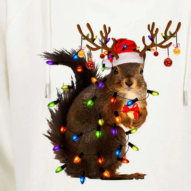 Funny Christmas Squirrel Lights Reindeer Christmas Costume Womens Funnel Neck Pullover Hood