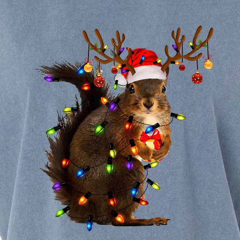 Funny Christmas Squirrel Lights Reindeer Christmas Costume Garment-Dyed Women's Muscle Tee