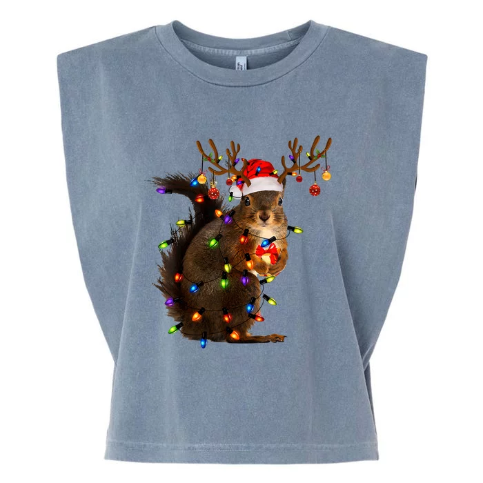 Funny Christmas Squirrel Lights Reindeer Christmas Costume Garment-Dyed Women's Muscle Tee