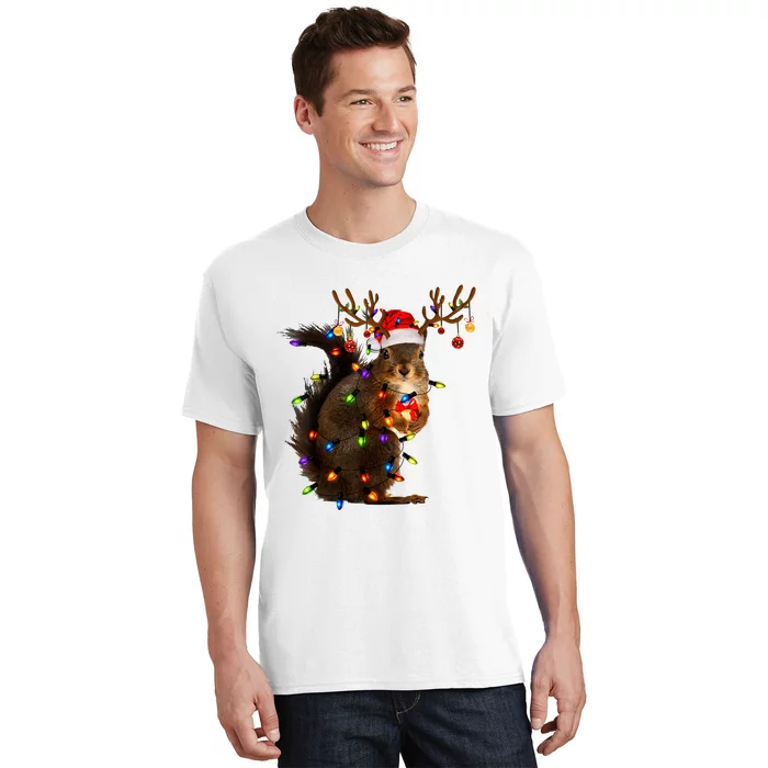 Funny Christmas Squirrel Lights Reindeer Christmas Costume T-Shirt