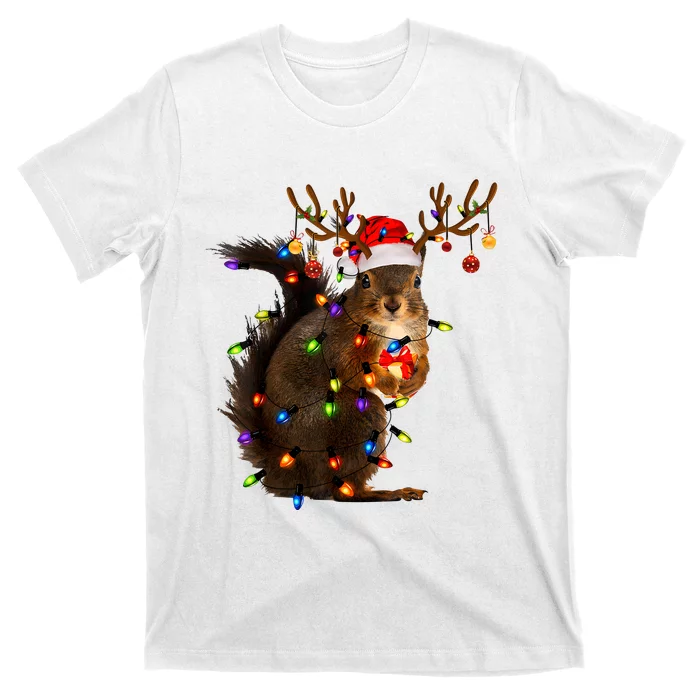 Funny Christmas Squirrel Lights Reindeer Christmas Costume T-Shirt