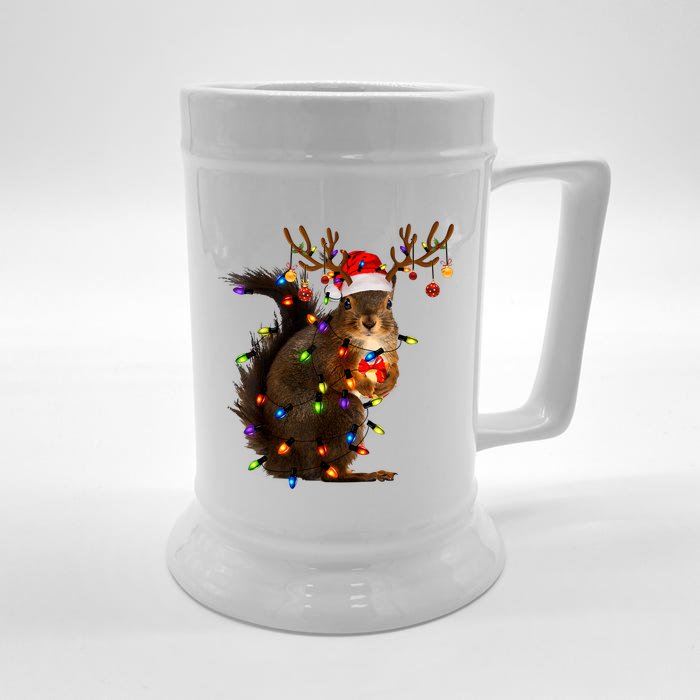 Funny Christmas Squirrel Lights Reindeer Christmas Costume Front & Back Beer Stein