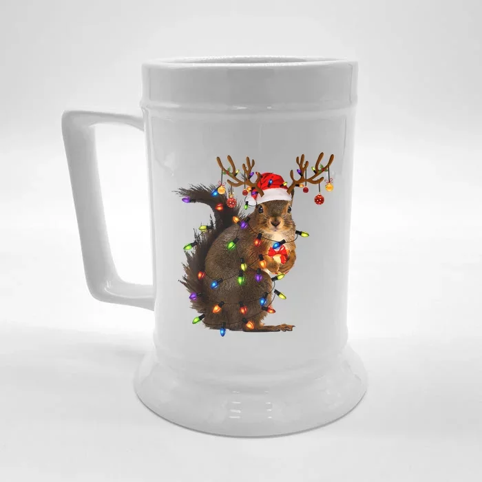 Funny Christmas Squirrel Lights Reindeer Christmas Costume Front & Back Beer Stein