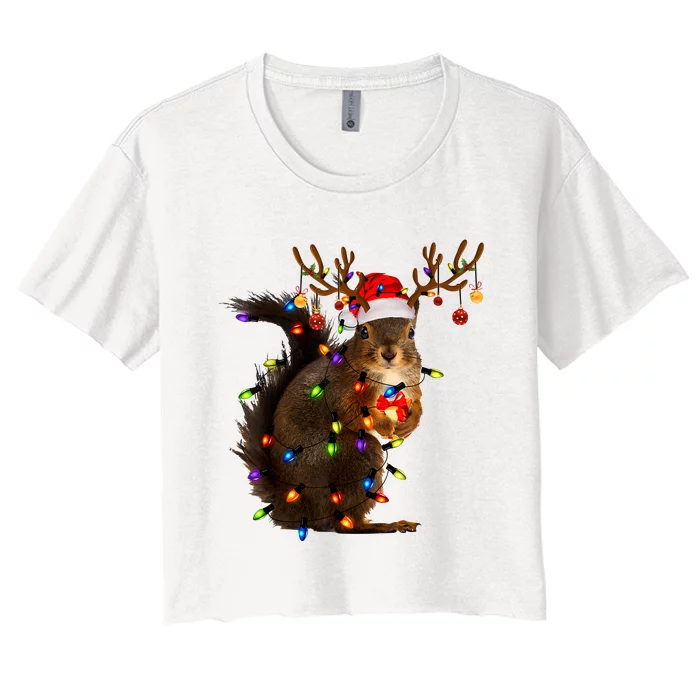 Funny Christmas Squirrel Lights Reindeer Christmas Costume Women's Crop Top Tee