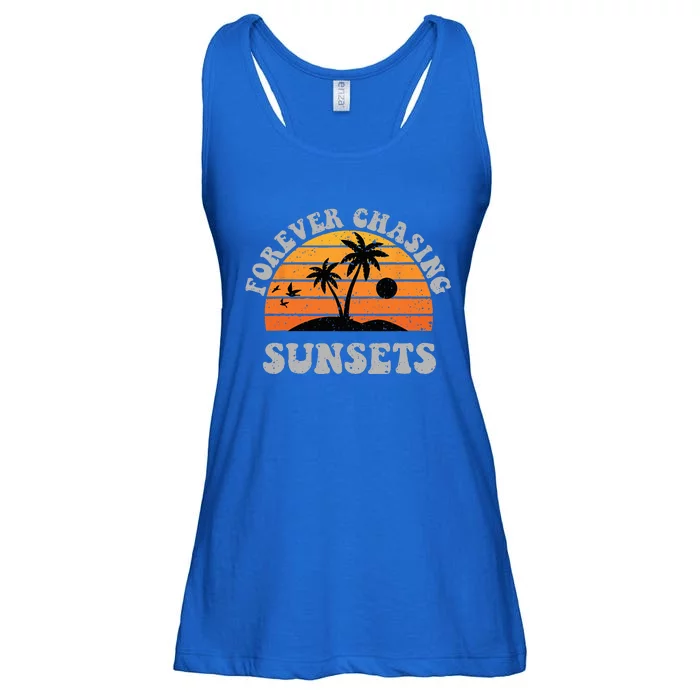 Forever Chasing Sunsets Funny Retro Sunset Photographer Ladies Essential Flowy Tank