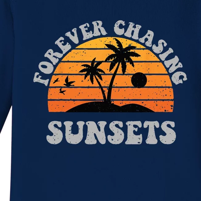 Forever Chasing Sunsets Funny Retro Sunset Photographer Baby Long Sleeve Bodysuit