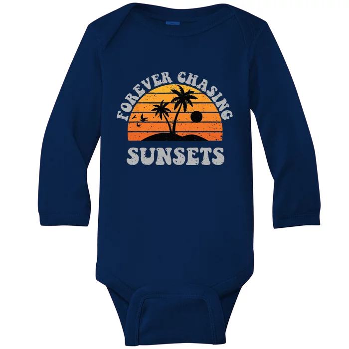 Forever Chasing Sunsets Funny Retro Sunset Photographer Baby Long Sleeve Bodysuit