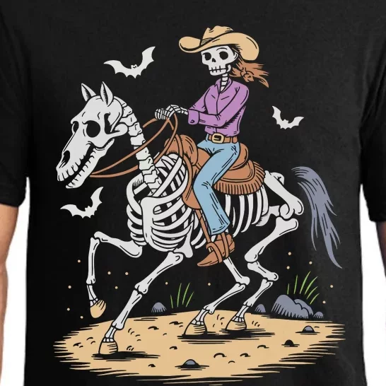 Funny Cowgirl Skeleton Riding Horse Spooky Halloween Western Pajama Set