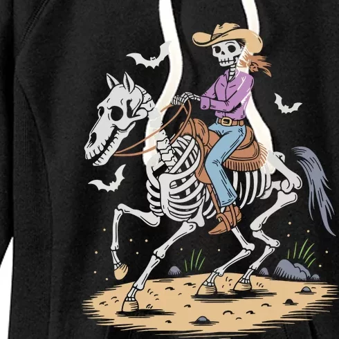 Funny Cowgirl Skeleton Riding Horse Spooky Halloween Western Women's Fleece Hoodie