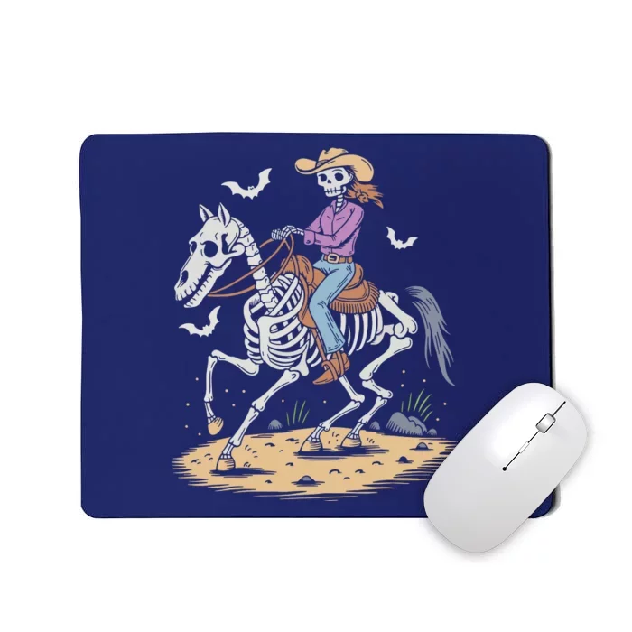 Funny Cowgirl Skeleton Riding Horse Spooky Halloween Western Mousepad