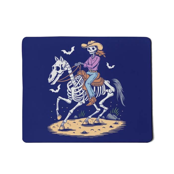 Funny Cowgirl Skeleton Riding Horse Spooky Halloween Western Mousepad