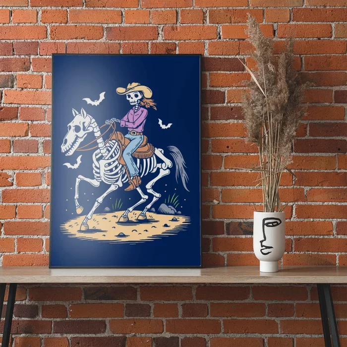 Funny Cowgirl Skeleton Riding Horse Spooky Halloween Western Poster