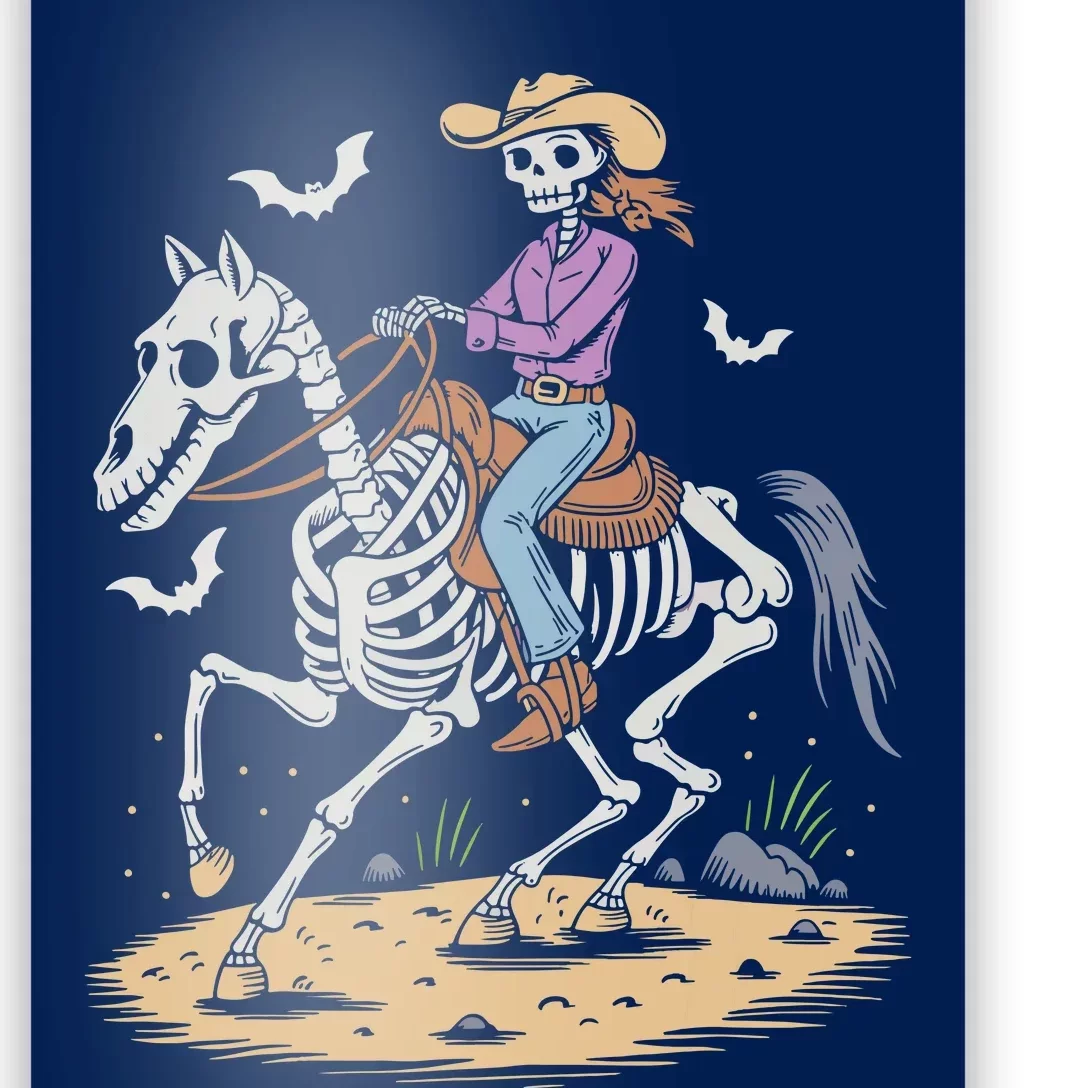 Funny Cowgirl Skeleton Riding Horse Spooky Halloween Western Poster