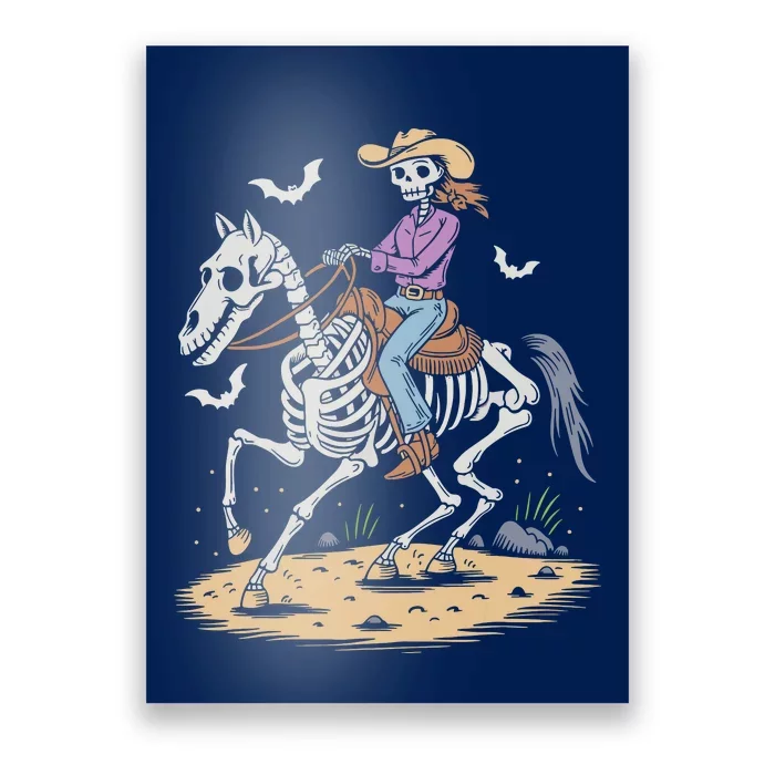 Funny Cowgirl Skeleton Riding Horse Spooky Halloween Western Poster