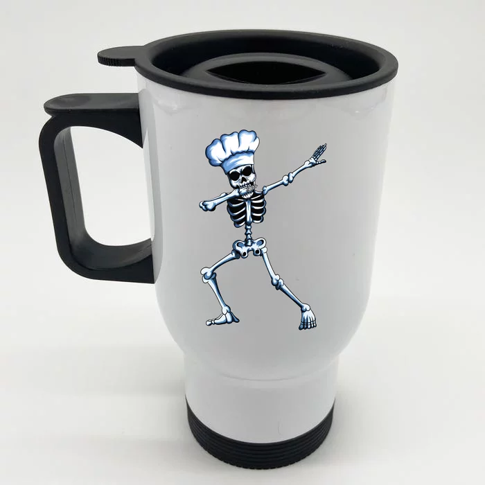 Funny Chef Skeleton Dabbing Cook Cooking Hat Hobby Cooking Funny Gift Front & Back Stainless Steel Travel Mug