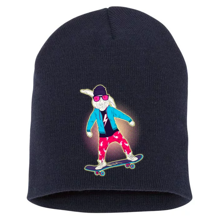 Funny Cool Skateboarding Easter Bunny Rabbit Short Acrylic Beanie