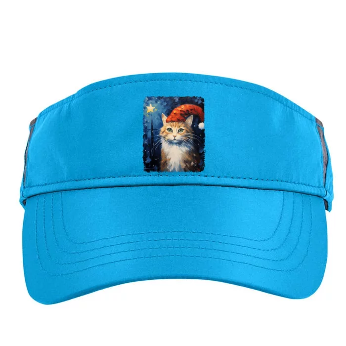 Funny Cat Santa Hat Christmas Van Gogh Starry Night Painting Funny Gift Adult Drive Performance Visor