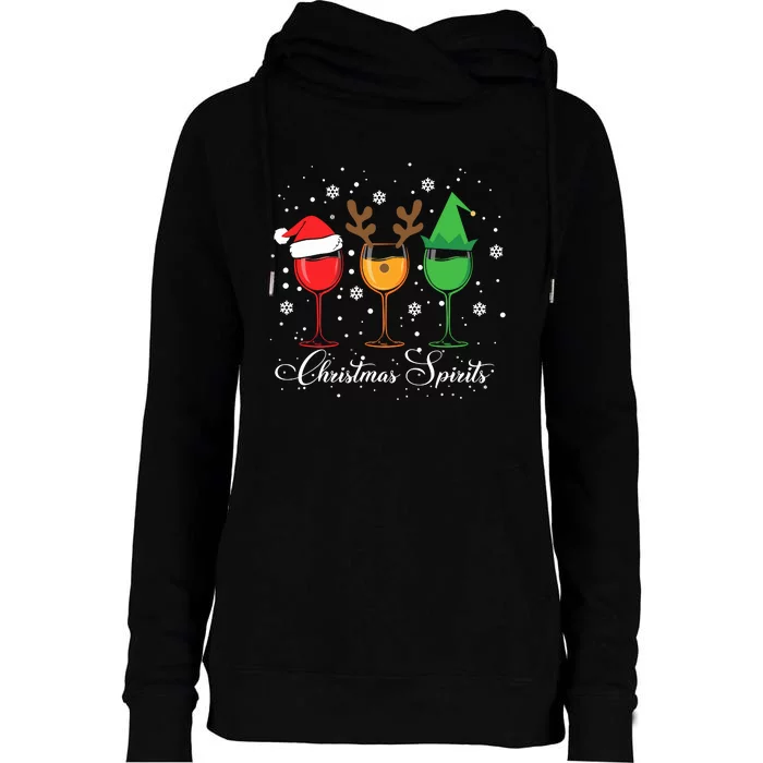 Funny Christmas Spirits Glasses Of Wine Xmas Holidays Party Womens Funnel Neck Pullover Hood