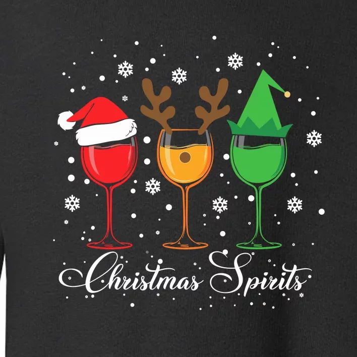 Funny Christmas Spirits Glasses Of Wine Xmas Holidays Party Toddler Sweatshirt