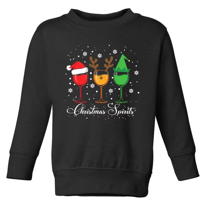 Funny Christmas Spirits Glasses Of Wine Xmas Holidays Party Toddler Sweatshirt