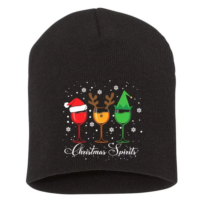 Funny Christmas Spirits Glasses Of Wine Xmas Holidays Party Short Acrylic Beanie