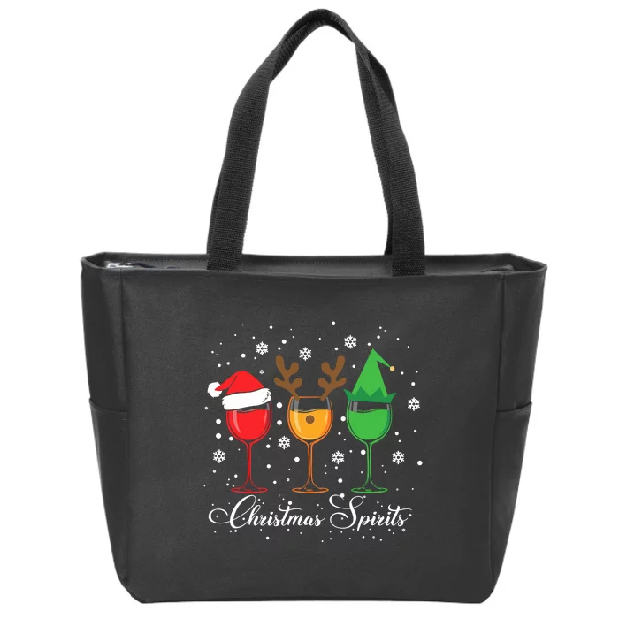 Funny Christmas Spirits Glasses Of Wine Xmas Holidays Party Zip Tote Bag