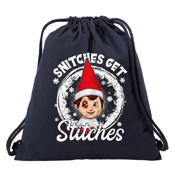 Funny Christmas Snitches Get Stitches Drawstring Bag