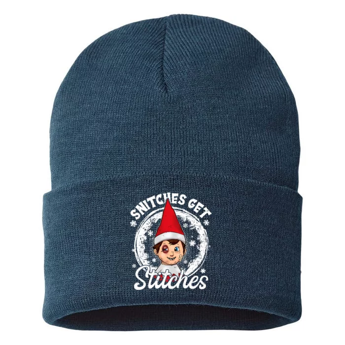 Funny Christmas Snitches Get Stitches Sustainable Knit Beanie