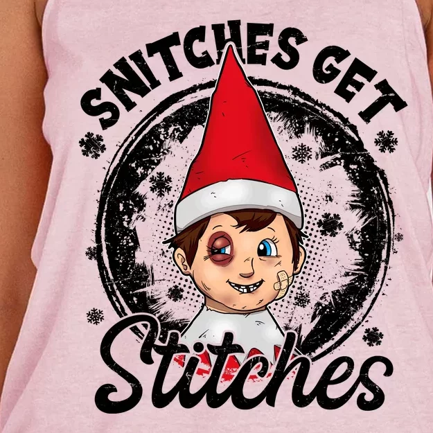 Funny Christmas Snitches Get Stitches Women's Knotted Racerback Tank