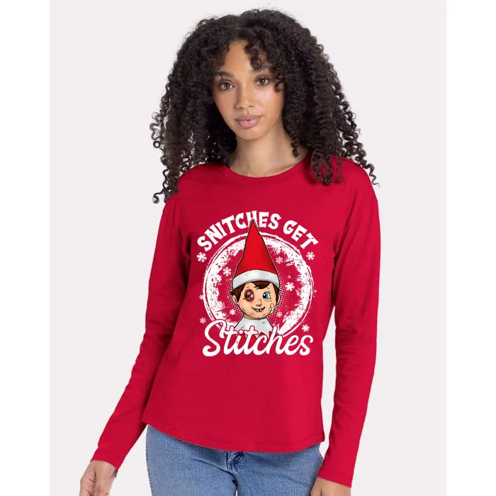 Funny Christmas Snitches Get Stitches Womens Cotton Relaxed Long Sleeve T-Shirt