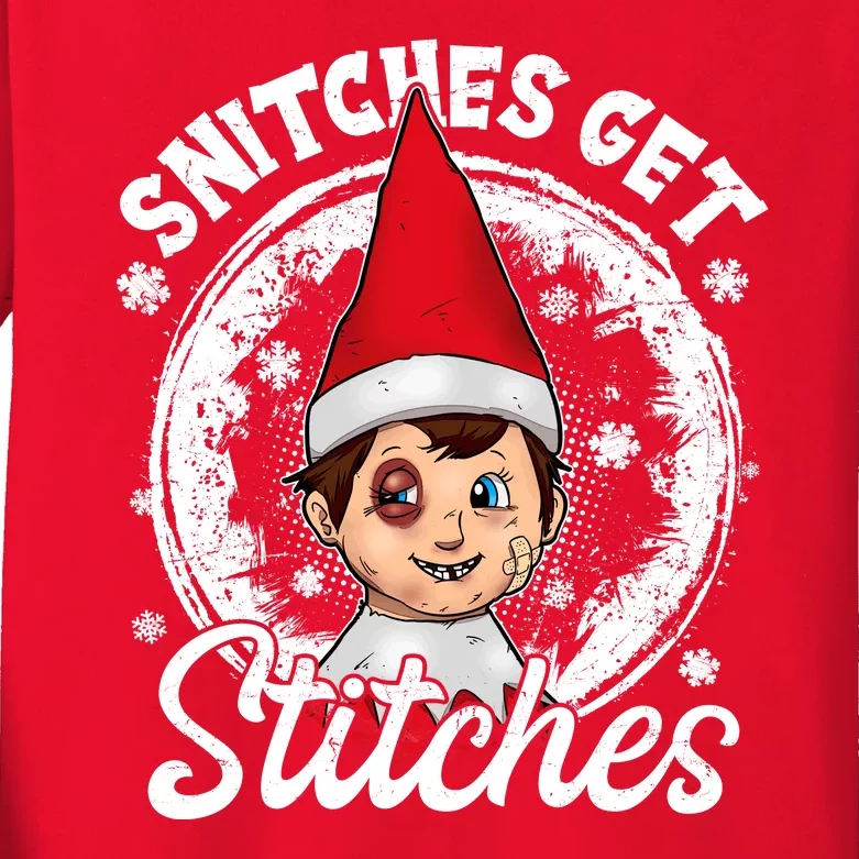 Funny Christmas Snitches Get Stitches Kids Long Sleeve Shirt