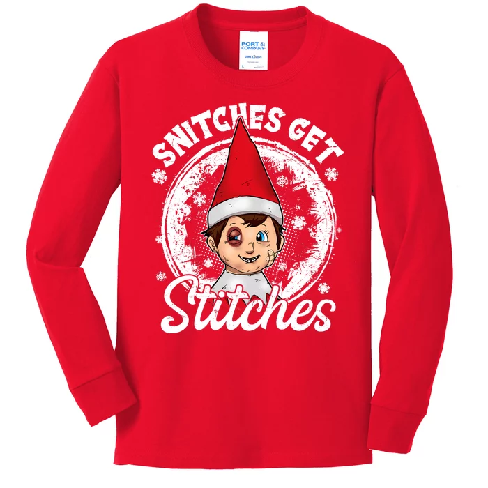 Funny Christmas Snitches Get Stitches Kids Long Sleeve Shirt