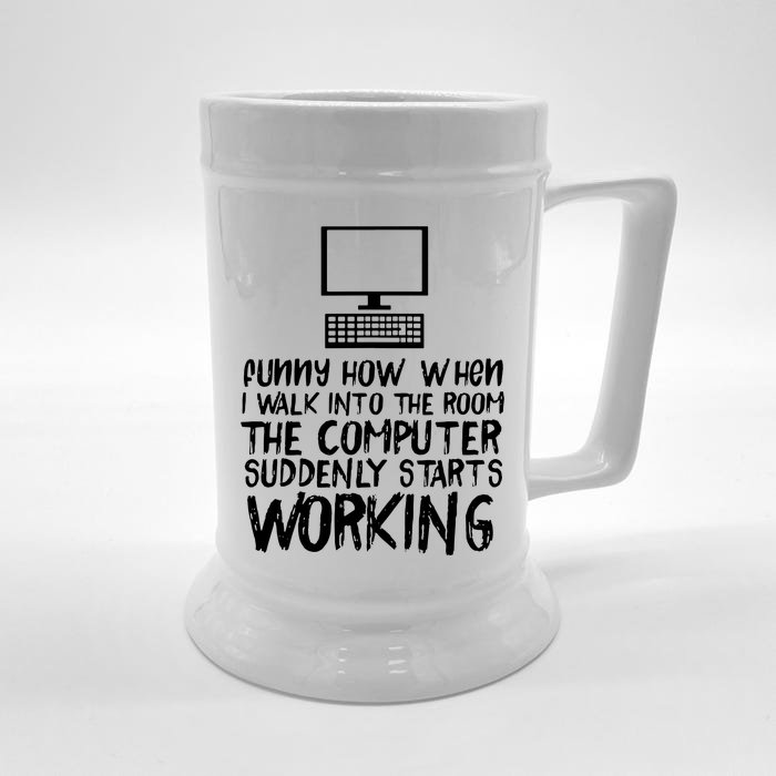 Funny Computer Starts Working With Information Technology Front & Back Beer Stein