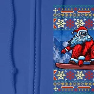 Funny Christmas Santa Claus Snowboarding Ugly Sweater Gift Funny Gift Full Zip Hoodie