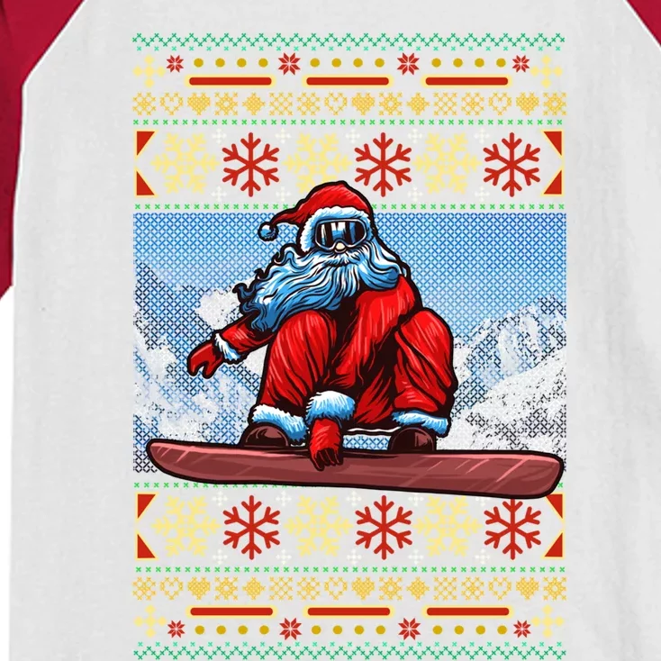 Funny Christmas Santa Claus Snowboarding Ugly Sweater Gift Funny Gift Kids Colorblock Raglan Jersey